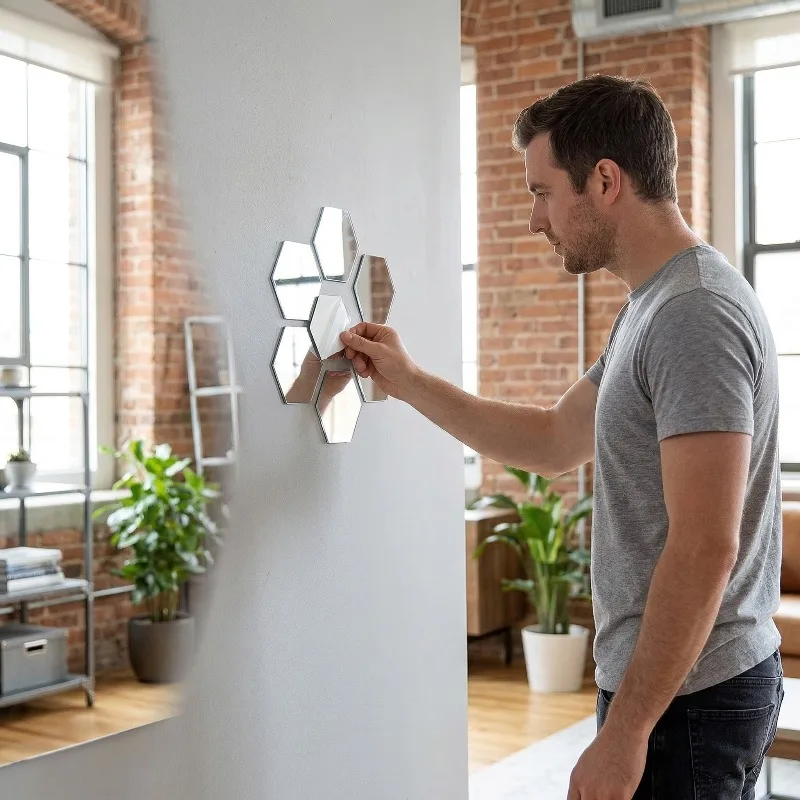 

Hexagon Acrylic 3D Mirror Wall Sticker Home Decor DIY Self-adhesive Mirror Decal Decor Stickers Art Wall Decoration Large 12PCS