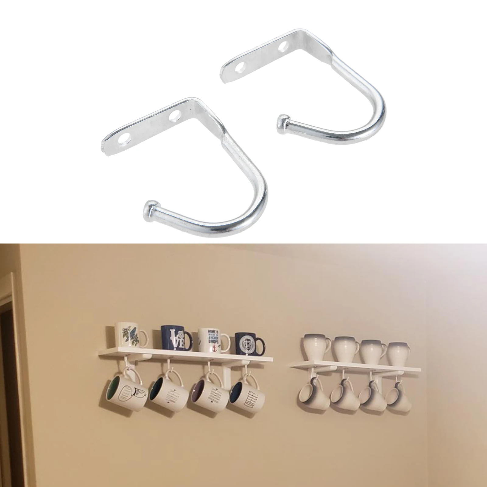 10pcs Ceiling Prong Hook Solid Metal Hanger 58mm Wall Mount Cabinet Kitchen Storage Bathroom Double Holes Key/Mask/Bag/Hat/Coat