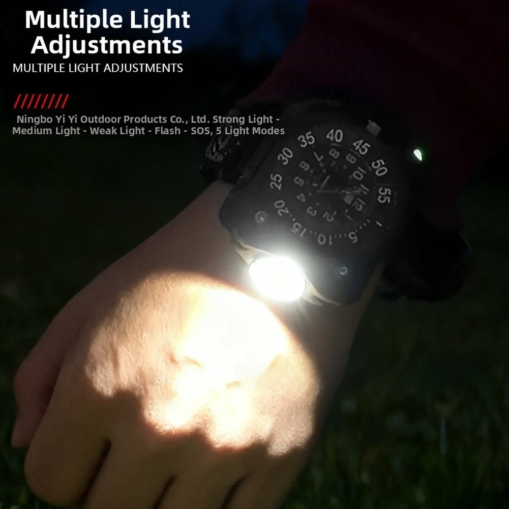 

5-режимный светодиодный светильник Светодиодный наручный светильник Мощный светодиод 5 регулируемых режимов Сильный средний слабый стробоскоп SOS Встроенный полимерный аккумулятор