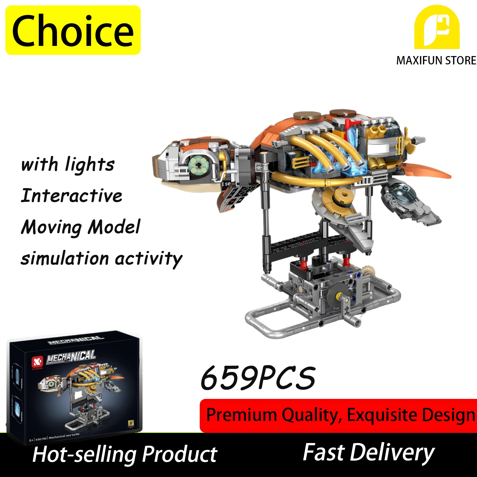 

659 шт., набор механических строительных блоков в виде черепахи, подвижная забавная сборная игрушка с подсветкой, идеальный подарок для детей и взрослых