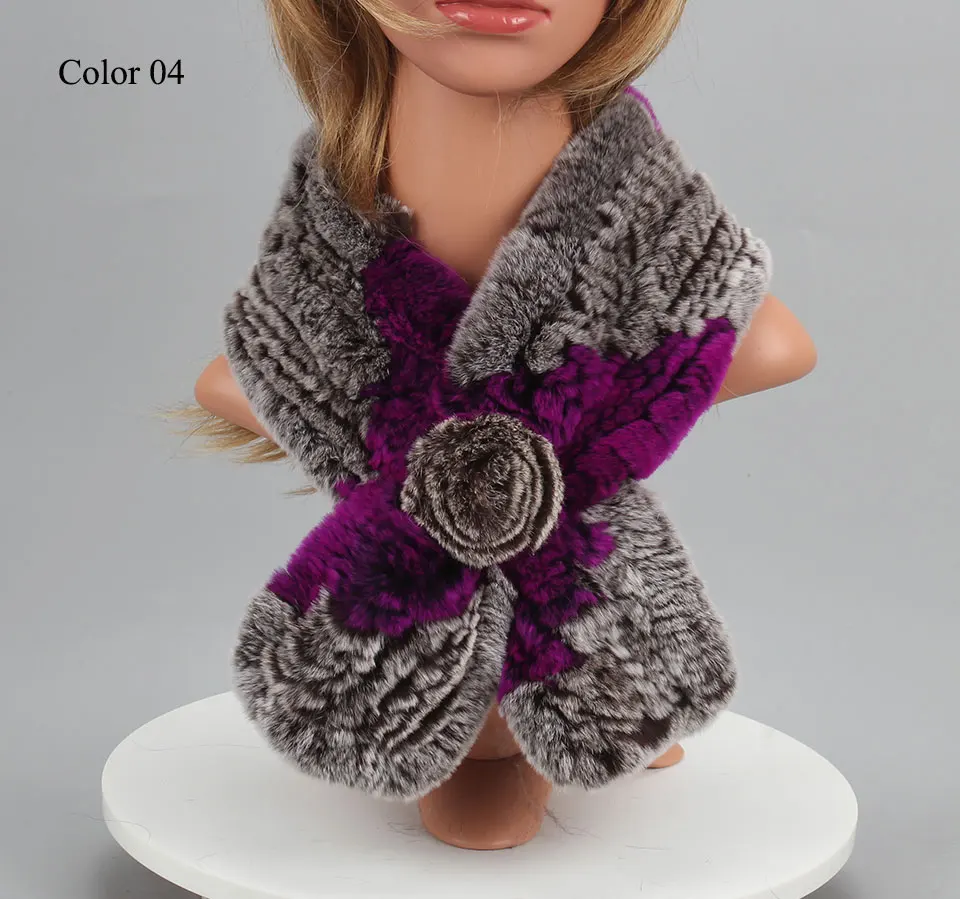 Frauen Stricken Echt Rex Kaninchen Pelz Schal Dame Fashion Floral Rex Kaninchen Pelz Schalldämpfer Heißer Winter Warme Natürliche Pelz Schals neue Stil – Detail 12