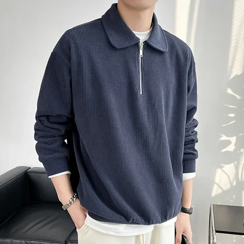 New Style Japanese-style Men's Half-zip Polo Shirt Sweatshirt, Trendy Brand Stand-up Collar Long-sleeved Jacket for Autumn