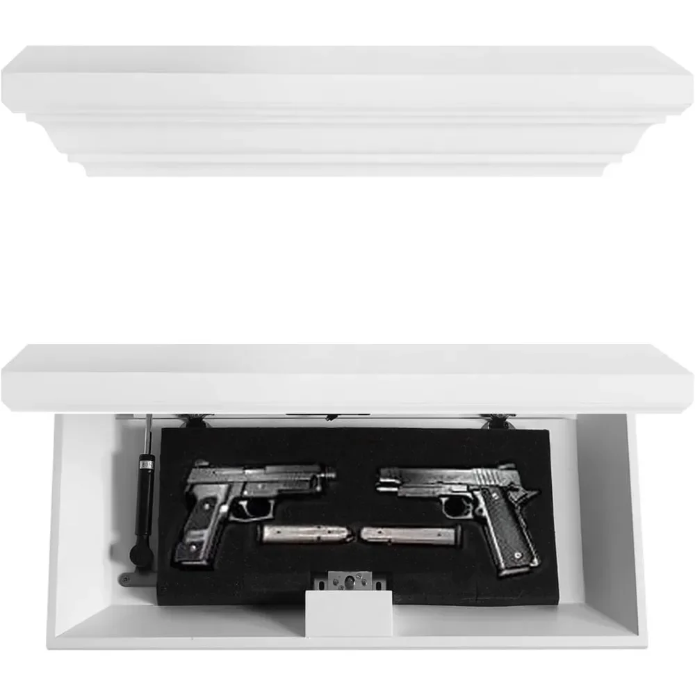 

Скрытая полка для хранения пистолета RFID с скрытой дверцей-ловушкой, белая плавающая настенная полка для гостиных