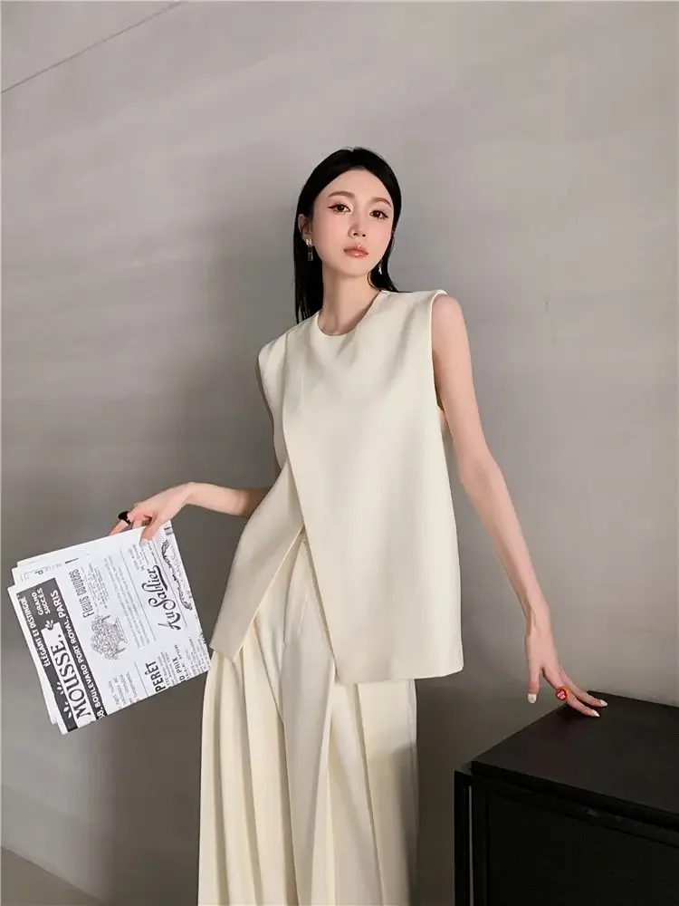 2024 estate nuova edizione coreana stile di fascia alta gilet pantaloni gamba larga due pezzi Set per la moda femminile e lo stile alla moda