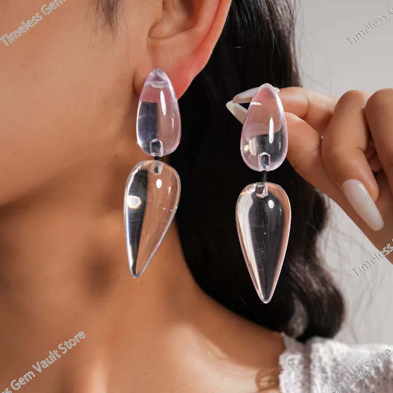 

Women Fashion Transparent Water Drop Earrings Creative Plant Resin Design Minimalist Exaggerated Daily Party Ear Jewelry