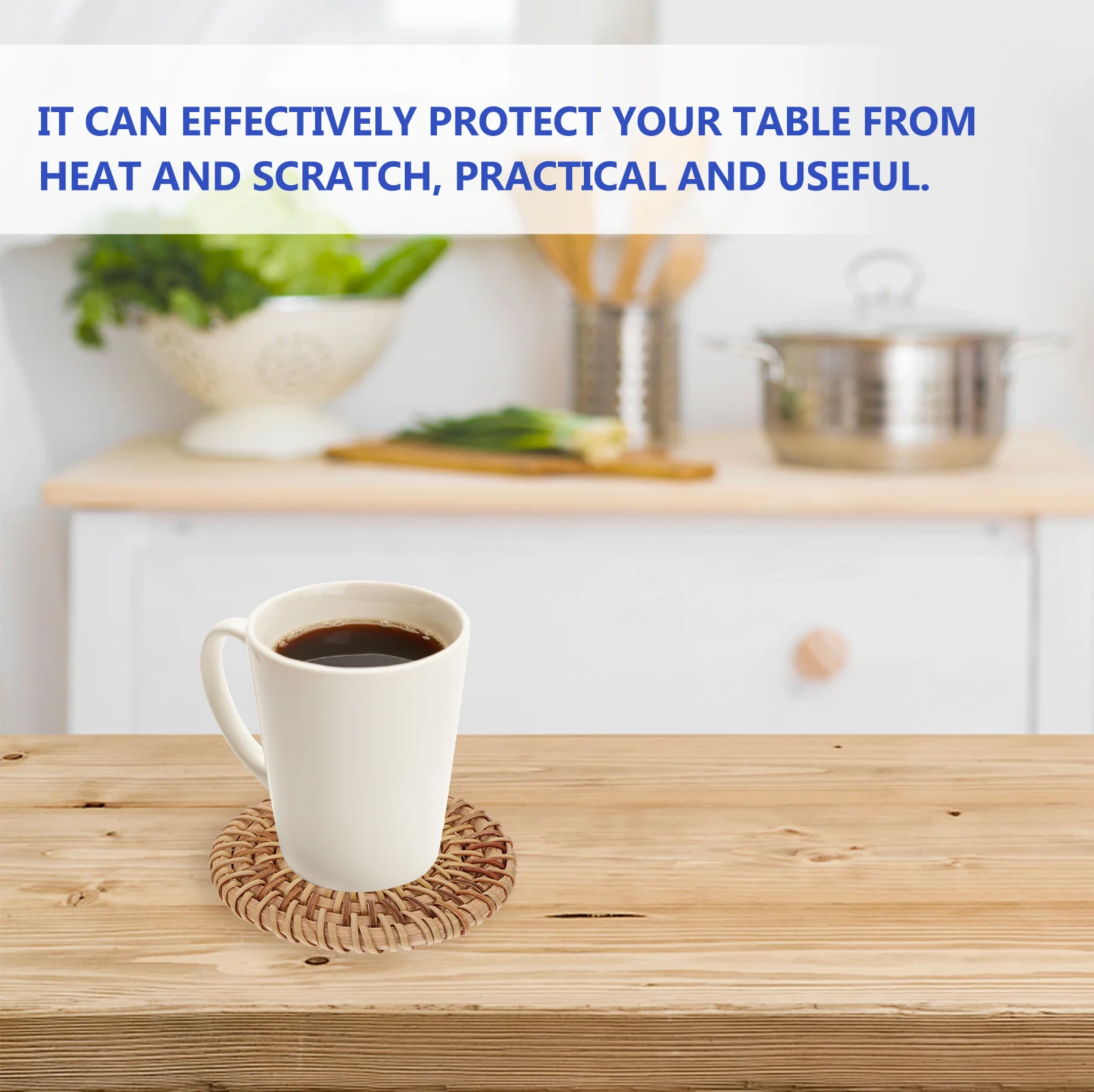 

1 set Woven Placemats Heat Proof Round Cup Mats For Home Dining Table Decorative Tableware Pad Protective Placemat Practical Cup