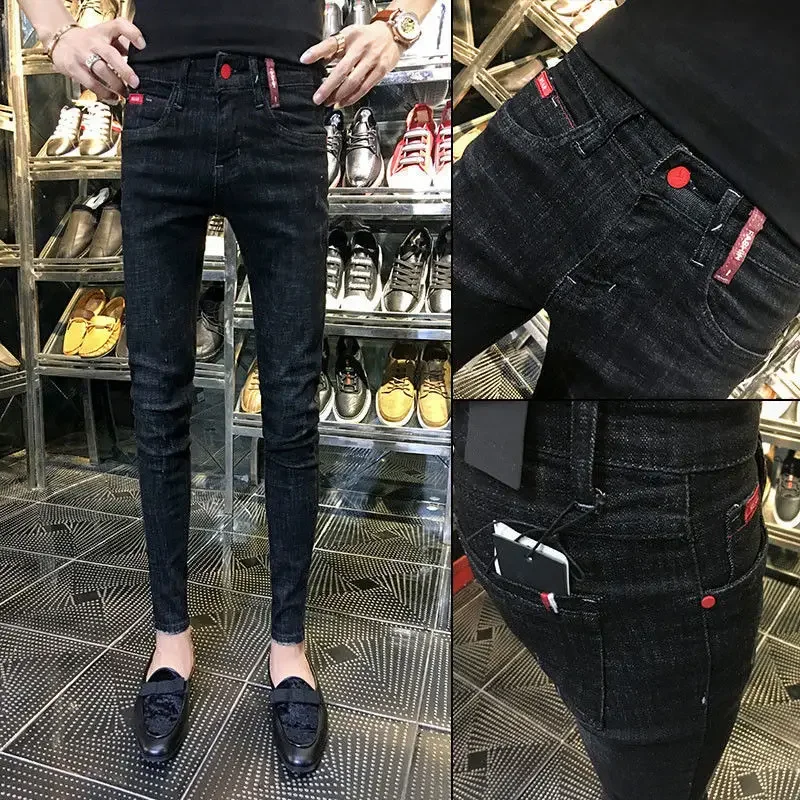 Fashion 2023 Trendy Men\'s Korean Style Clothing Skinny Jeans Casual Classic Slim Stretch Classic Cowboy Denim Pants Trousers Man