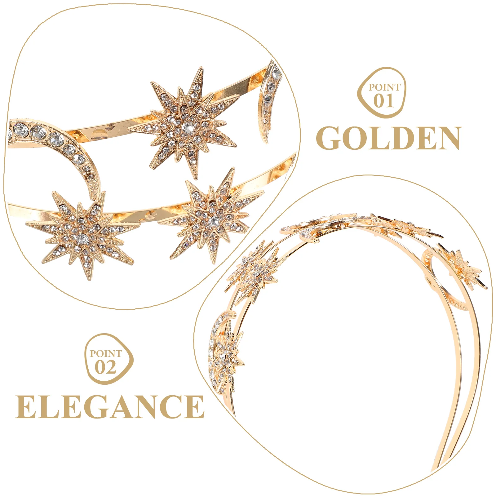 

Festive Star Moon Headband Double Layer Goddess Crown Bridal Wedding Hair Accessories Rhinestone Decor Women Party Event
