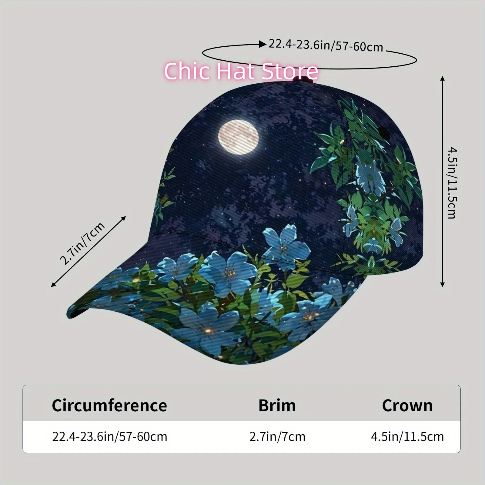 Fashionable and Lightweight Sun Hat, Cool Hip-hop Baseball Cap, Suitable for Beach, Beautiful night scene pattern