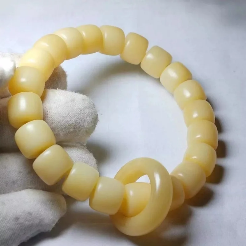 Natural High-Density Oily Non-Defatted 12*10 with Bone Flexible Ring Buddha Beads Single Circle B