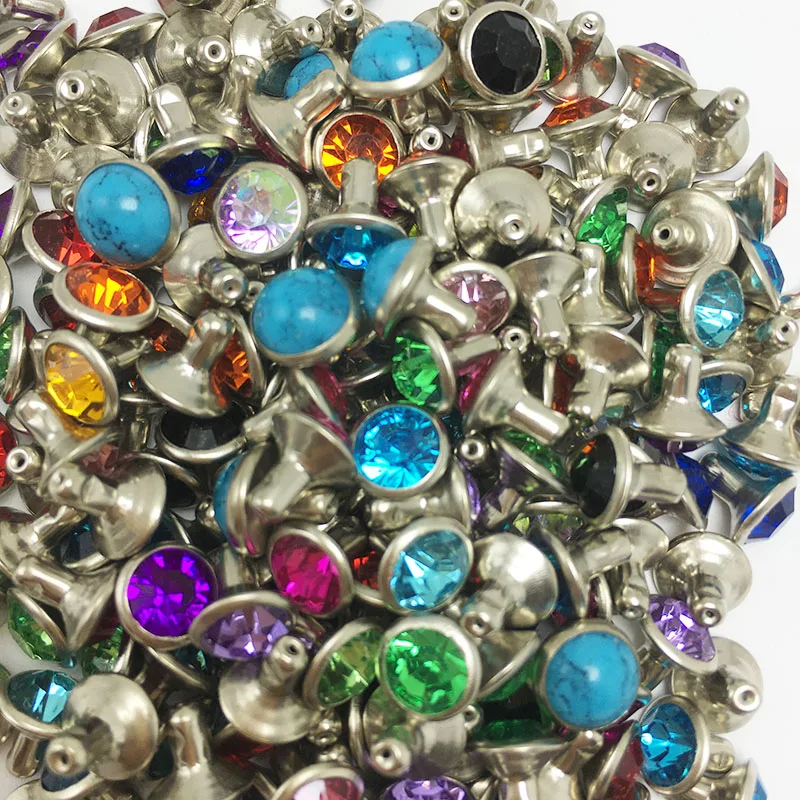 100pcs LuxeCraft Metal Rhinestone Rivets 7mm Colorful Crystal Spikes for DIY Leather Crafts Fashion Accessory for Handbag Wallet