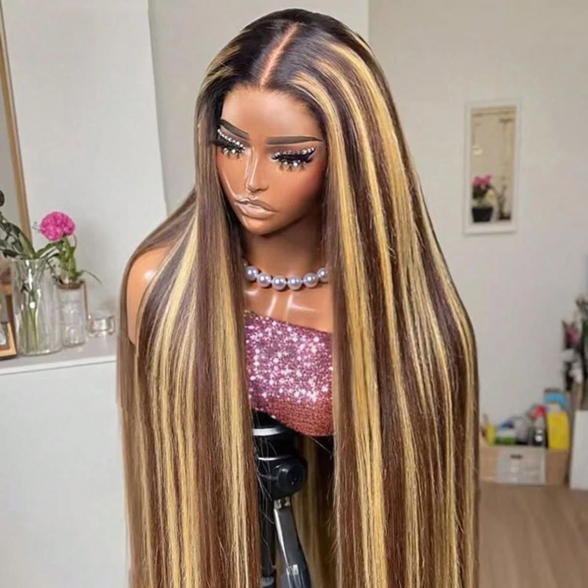 30 Inch Straight 4/27 Honey Blonde Lace Frontal Wigs Human Hair HD Lace Frontal Wigs For Women Highlight Straight Wig Human Hair