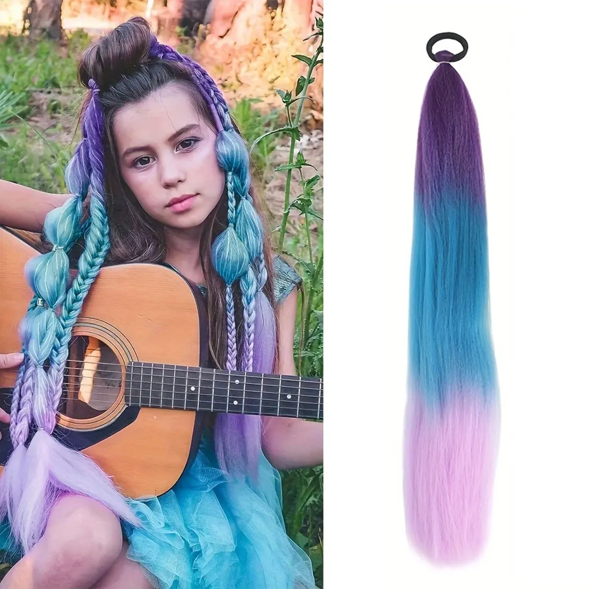 

Синтетические удлинители конского хвоста, оберните вокруг конского хвоста с резиновой лентой, кольцо для волос «сделай сам», 26 дюймов, Омбре, черные, коричневые, серые, боксерские косички