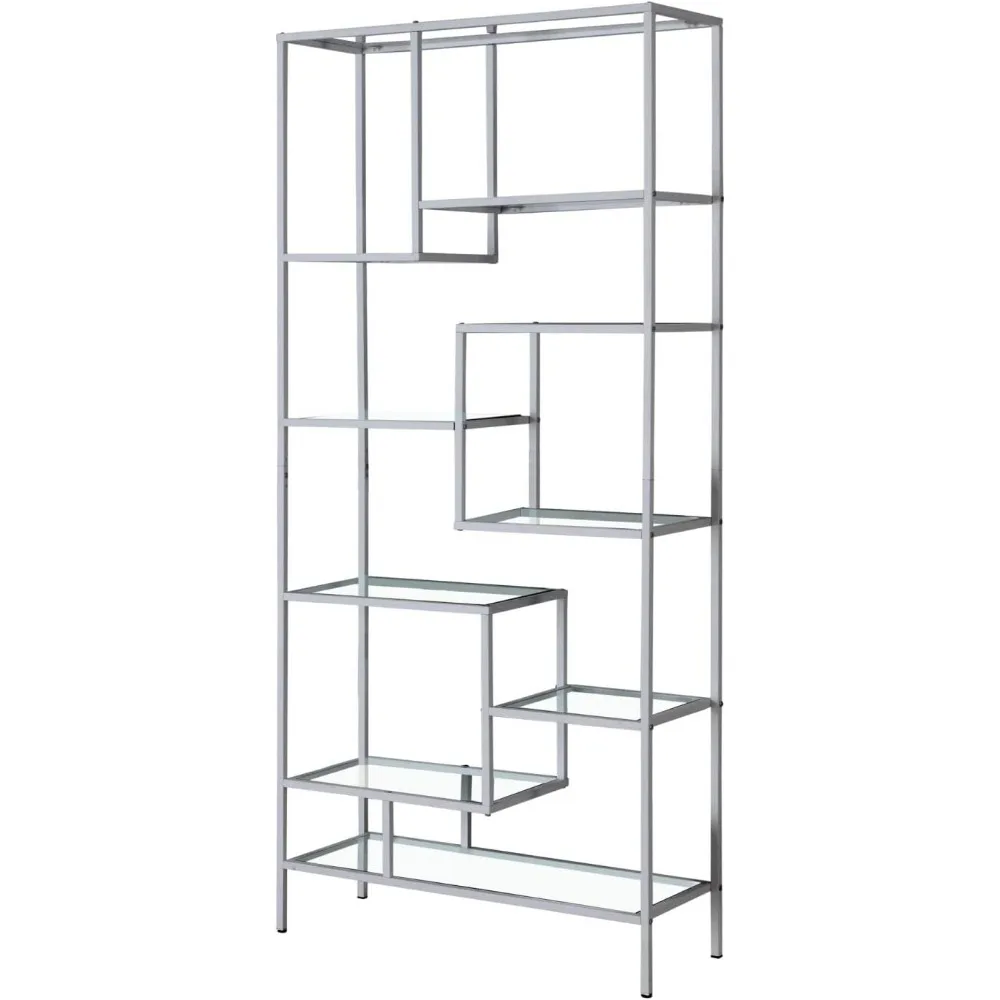 Estante alta prateada e vidro transparente de 72 polegadas