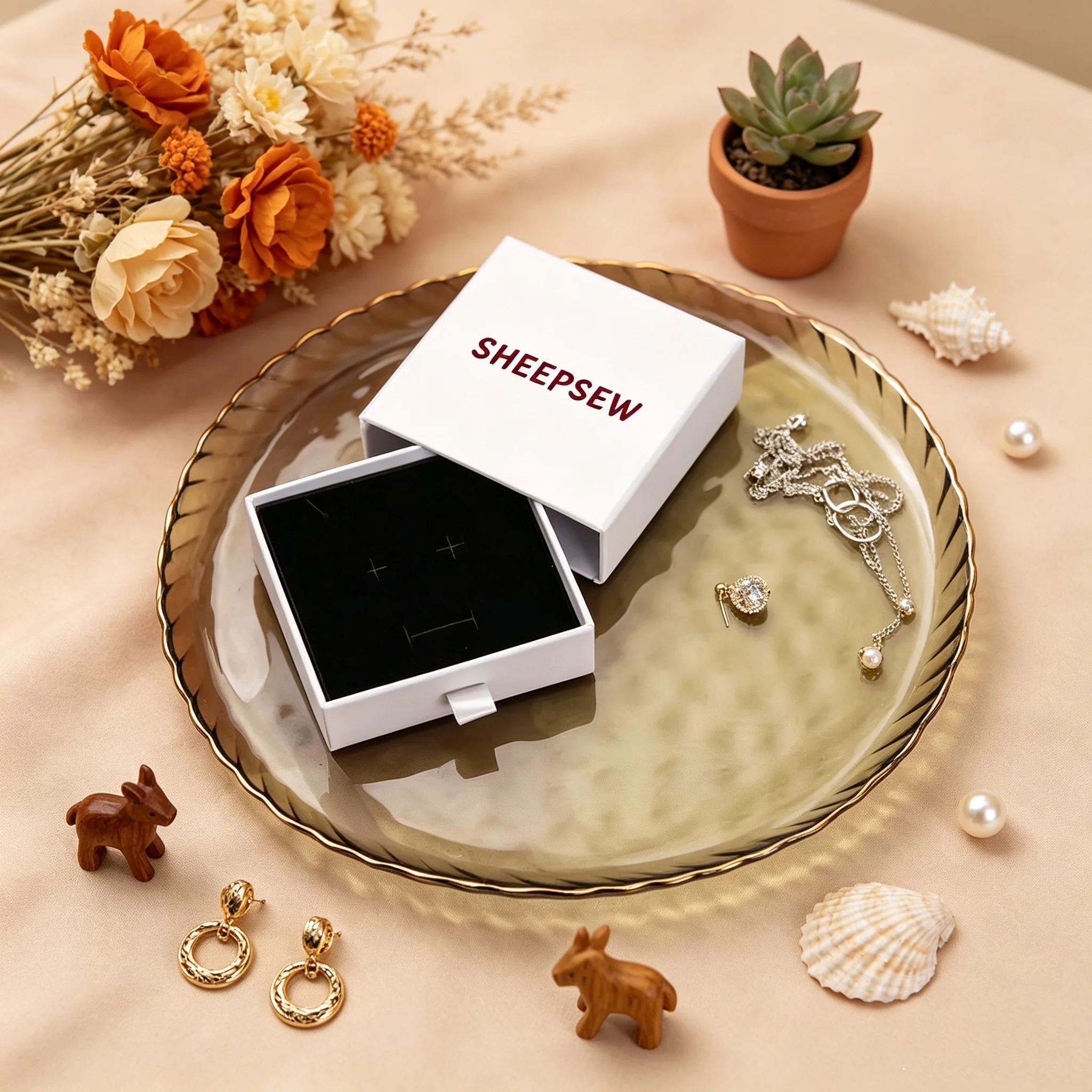 50pcs Sheepsew Personalized Logo Jewlery Drawer Gift Box Earrings Studs Ring Bracelet Pendant Necklace Organizer Slipping Bag