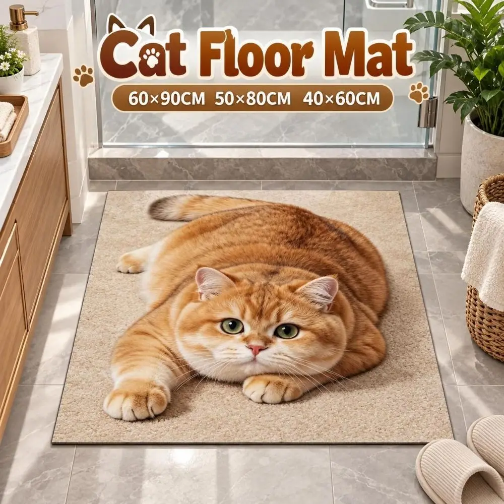 Diatomaceous Earth 3D Cat Floor Mat Realistic 40×60CM 50×80CM 60×90CM Bathroom Carpet Water-absorbing Washable Bedroom Door Rug