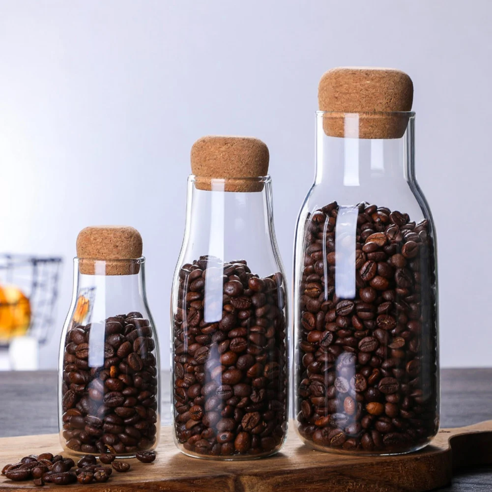 Transparent Glass Storage Jar With Cork Lid Bottle Sealed Tank Tea Can Coffee Beans Cereals Storage Tank Juice Milk Bottle