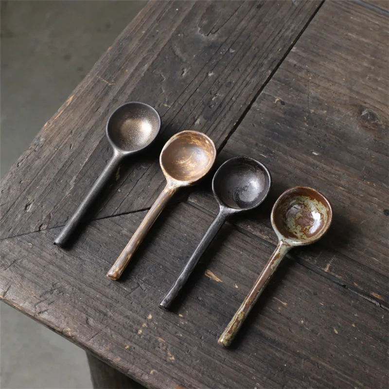 

Retro Coffee Spoon with Short Handle, Handmade Ceramic, Rice Spoon, Light Luxury, Household