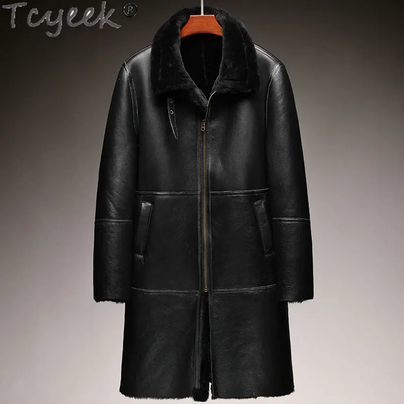 

Tcyeek Super Long Natural Fur Jacket Winter Genuine Sheepskin Coats Men Clothes Cold Resistant Thicken Warm Mens Fur Coat Black