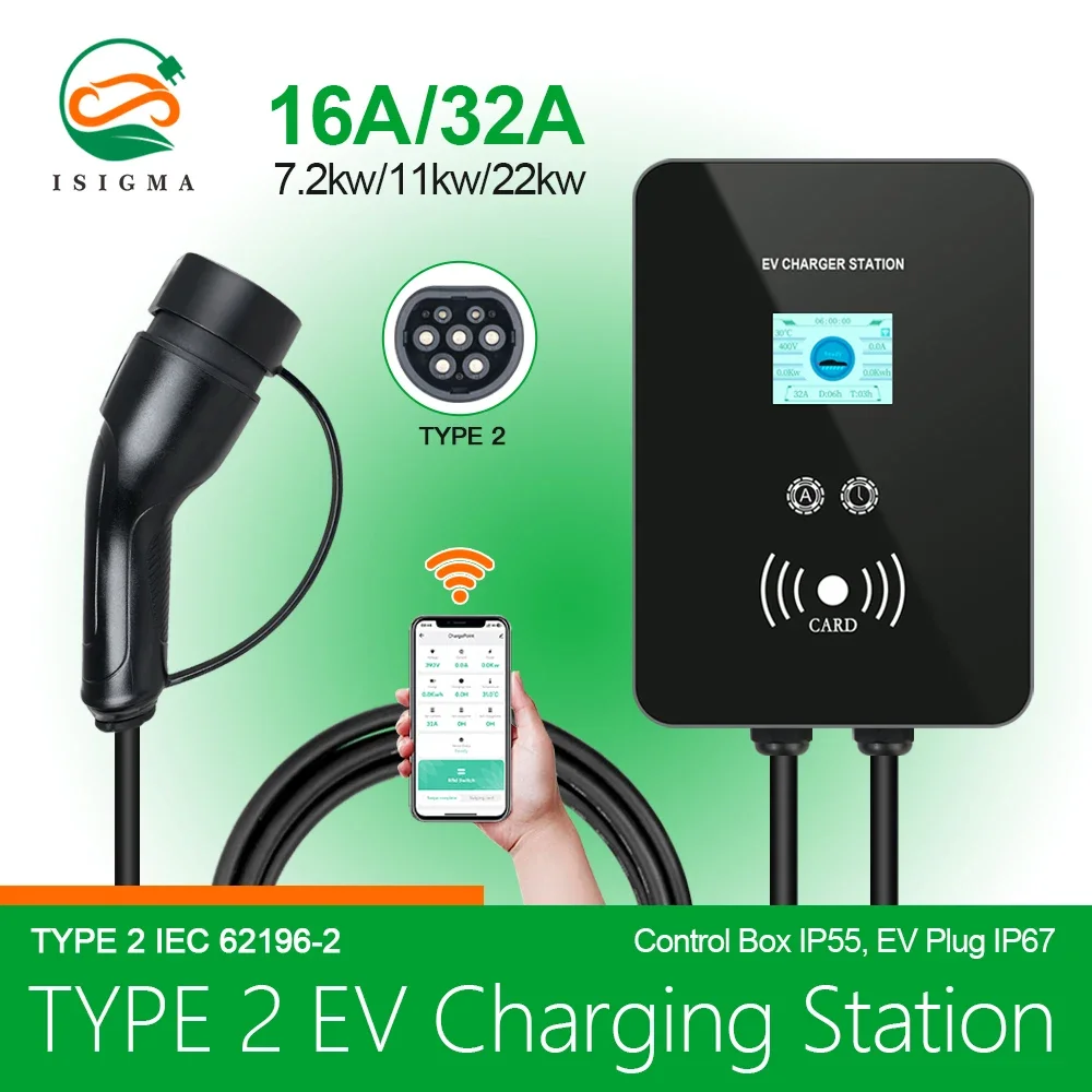 7KW 11KW 22KW 16A 32A Type 1 Type 2 GBT Wallbox Wall-mounted Portable Ac Ev Charger Electric Vehicle Charging Station