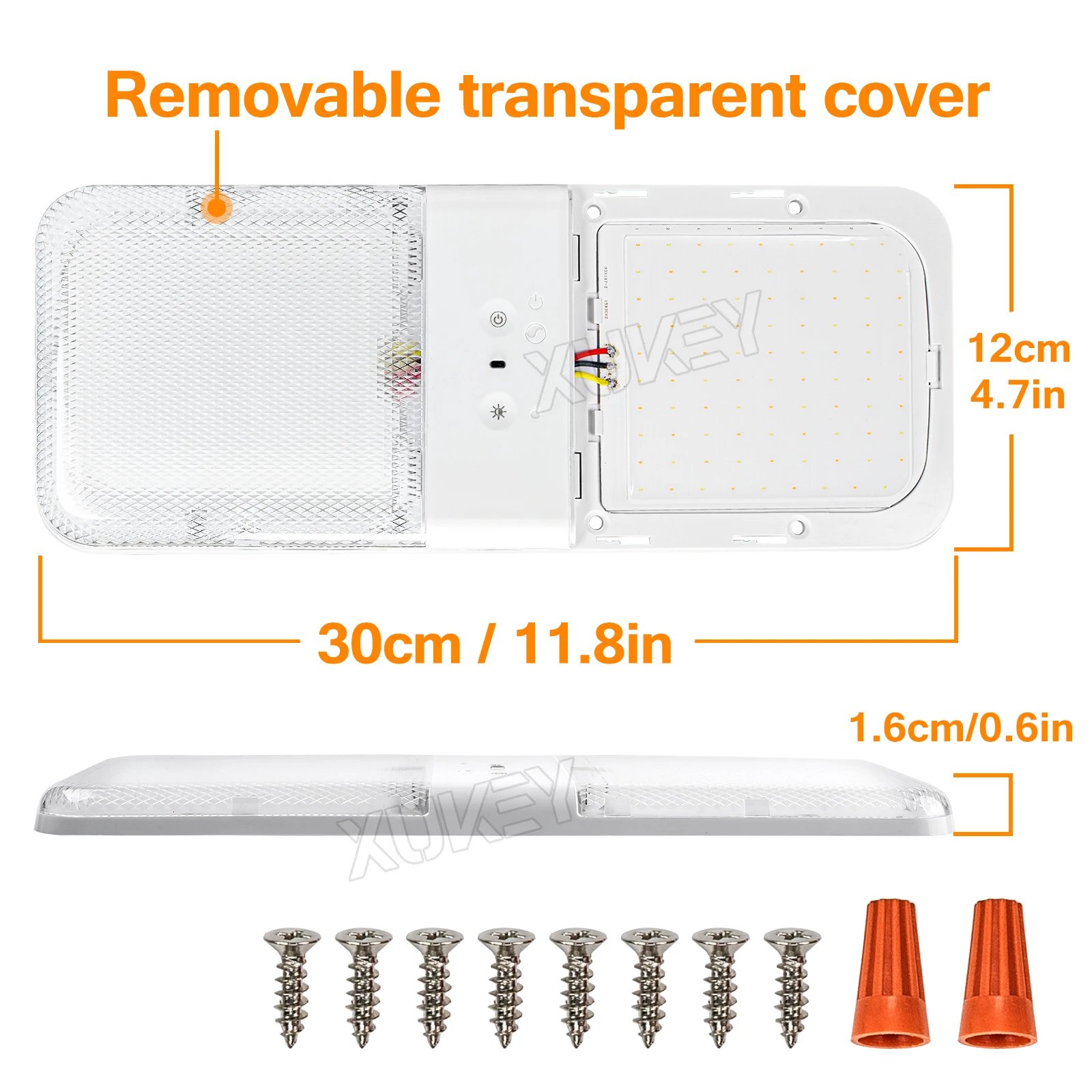 12V 24V 180 COB LED Stepless Dimming Memory Function Ceiling Dome Light Roof Interior Lamp Lighting Trailer Truck Camper RV Boat