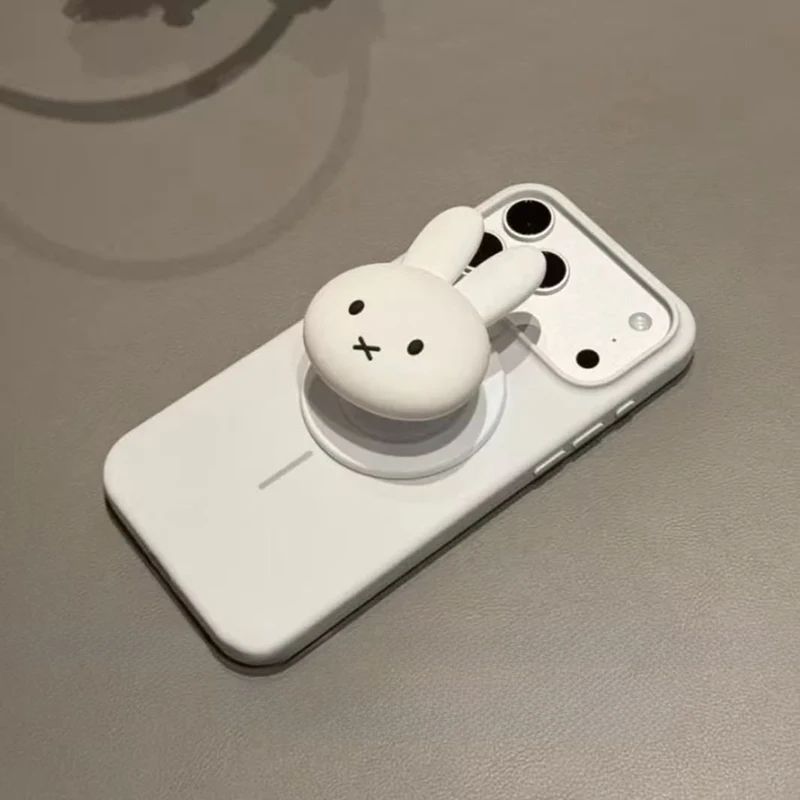 Simpatico guscio per telefono Miffy adatto per Iphone 17 16 15 14 Custodia per telefono antigoccia in gomma siliconica con supporto magnetico per coniglio bianco cartone animato