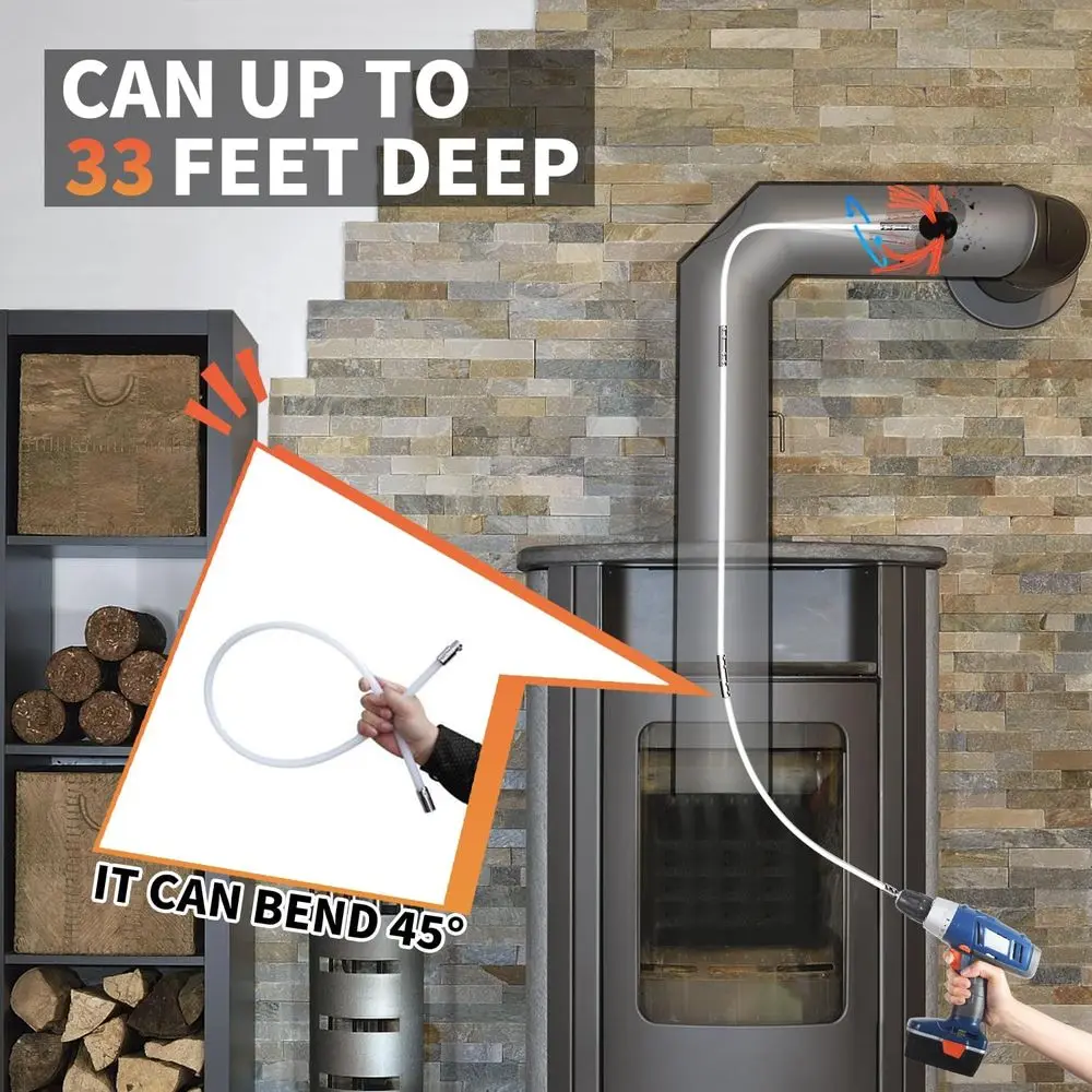 Chimney Cleaning Kit with 10 Flexible Rods, Chimney Brush, Sweep Kit, and Cleaning Logs Tools Set