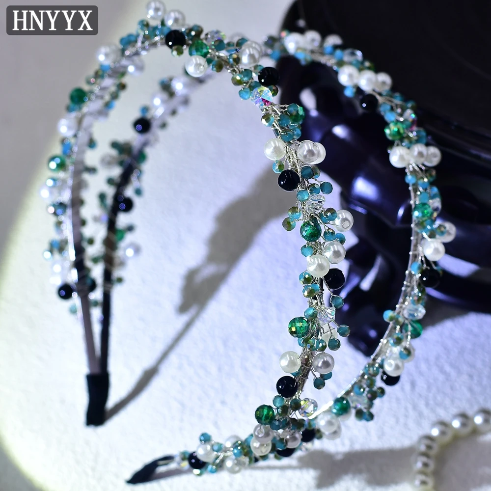 YouLaPan-vestido de novia elegante, diadema de perlas con diamantes de imitación, tejido a mano, doble capa, accesorio para el cabello para fiesta de banquete francés YXA132