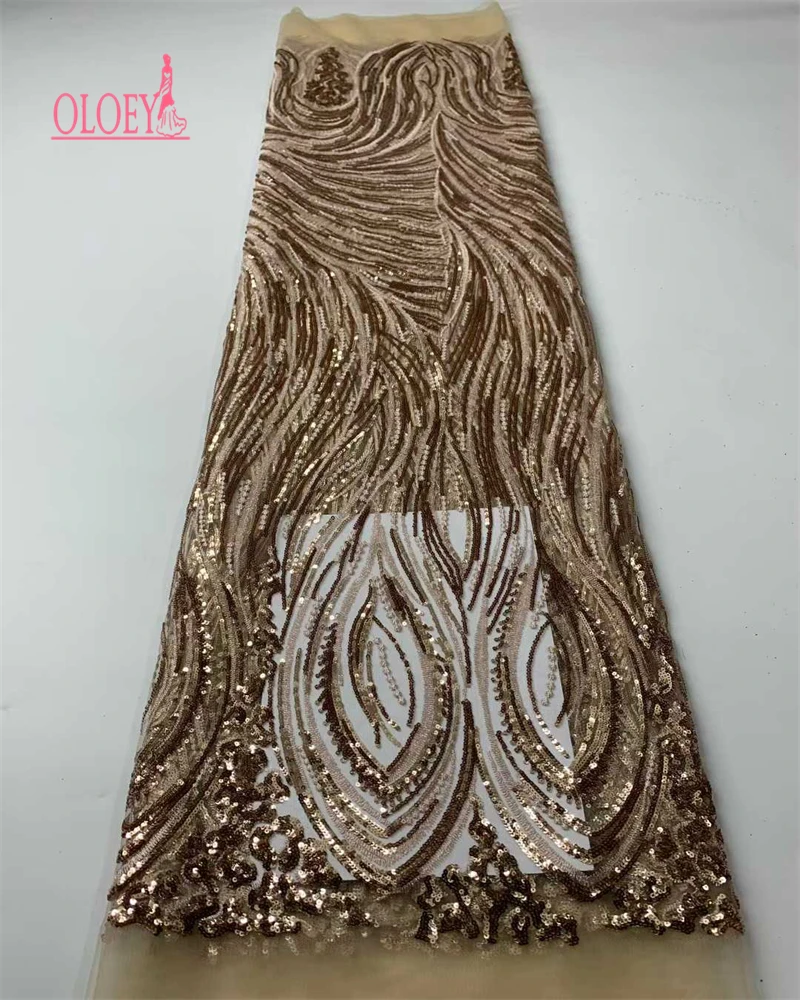 

OLOEY African Handmade Sequins Tulle Lace Fabric French Luxury Beads Lace Fabric For Bridal Wedding Party Dress Sew