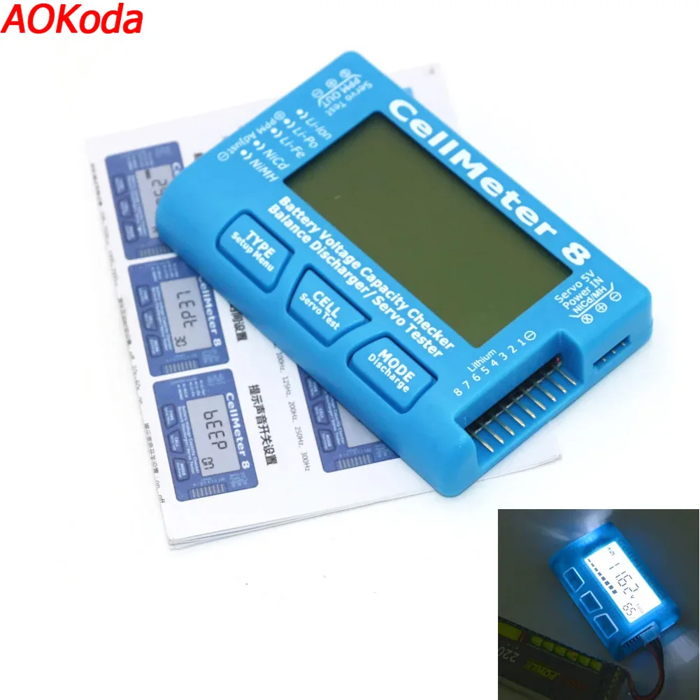 

AOK 1-8S CellMeter-8 Battery Capacity Test Meter with Battery Voltage Balance Servo Checker Monitor Tester For RC Model
