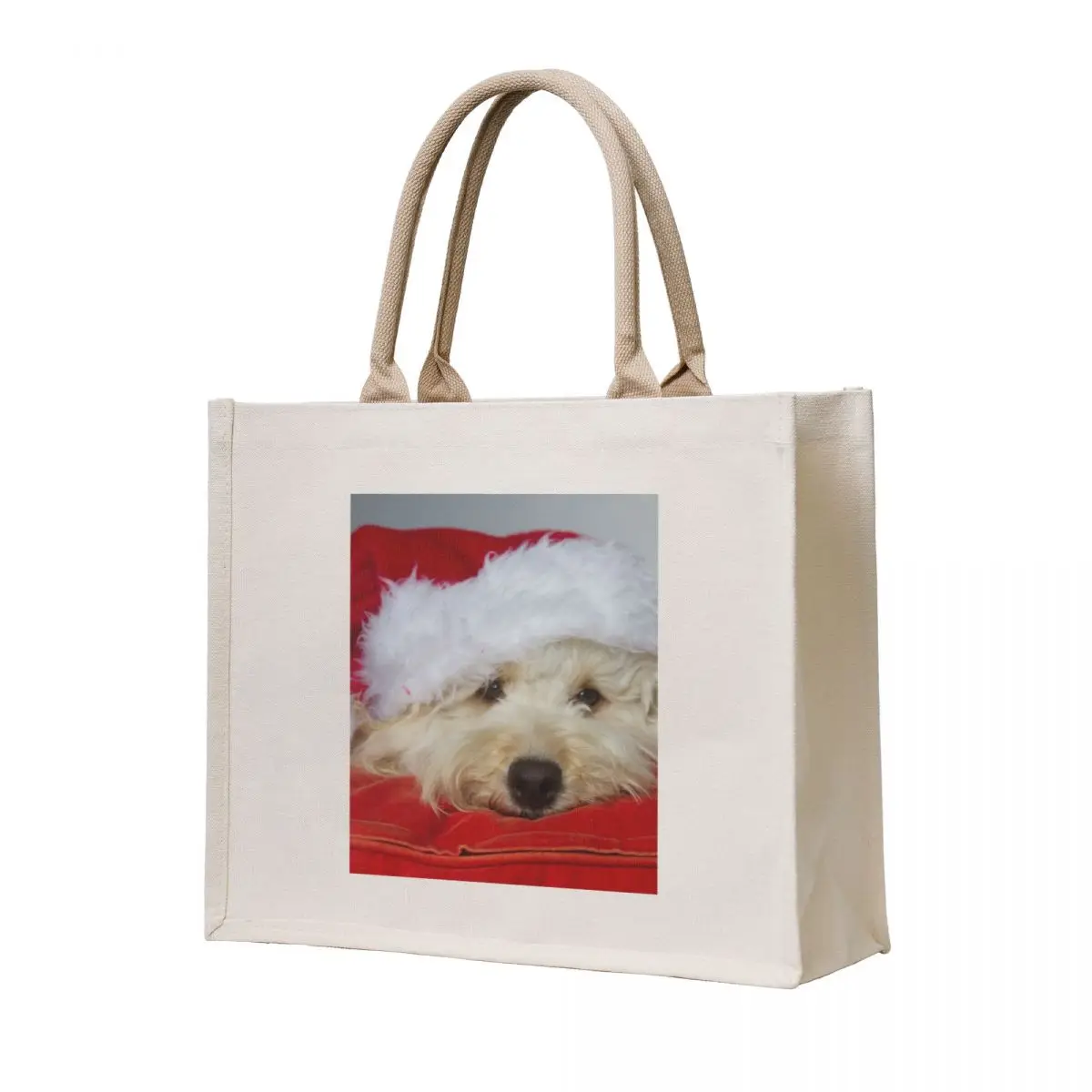 

A cute white dog in a Santa hat Tote Bag tote bag custom the tote bag Women's