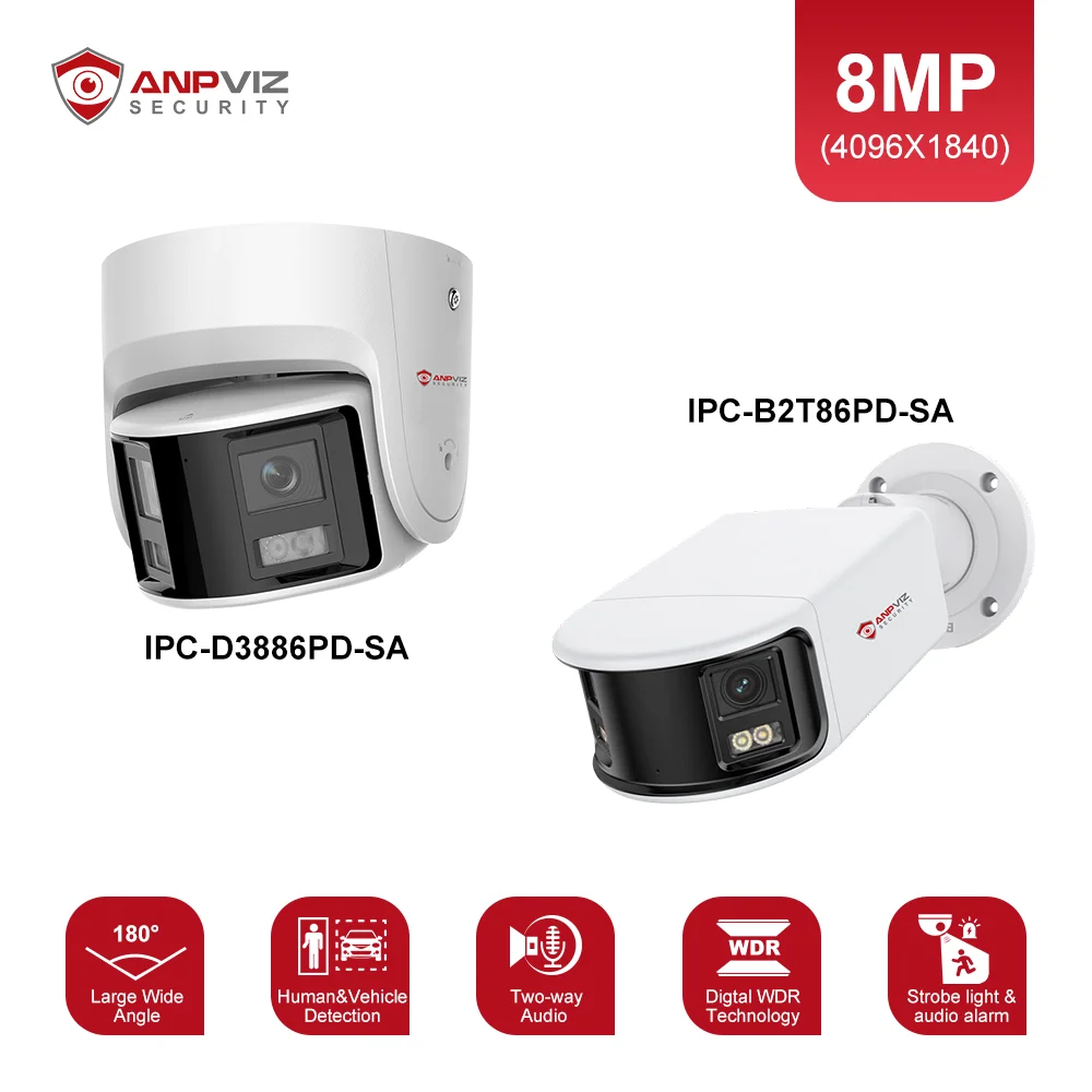 Anpviz 1/2/4PCS 4K POE Surveillance Dual Lens 180° Camera  Outdoor CCTV Video Security Camera  Two-Way Audio Metal IP67 H.265+