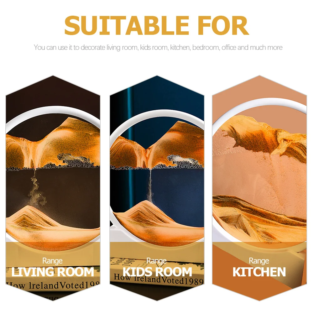 ثلاثية الأبعاد تتحرك اللوحة الزجاج المستديرة تدفق الرمال ديكور فني لمكتب مكتب المنزل المشهد الرمال صورة فنية حلية #6