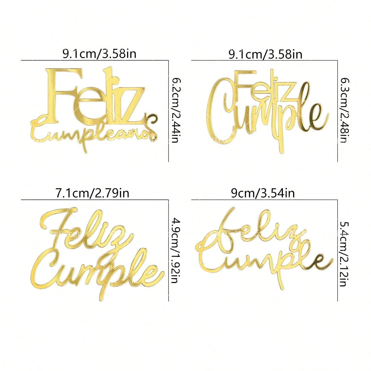 3er/6er-Set Feliz Cumple Kuchenaufsatz, Spanische Happy Birthday Kuchendekoration, Goldener Acryl-Kuchenaufsatz für Geburtstagsfeiern – Detail 10