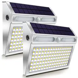 112 luces LED solares para exteriores, lámpara con Sensor LED de movimiento Solar de acero inoxidable, iluminación de seguridad impermeable para puerta delantera de garaje