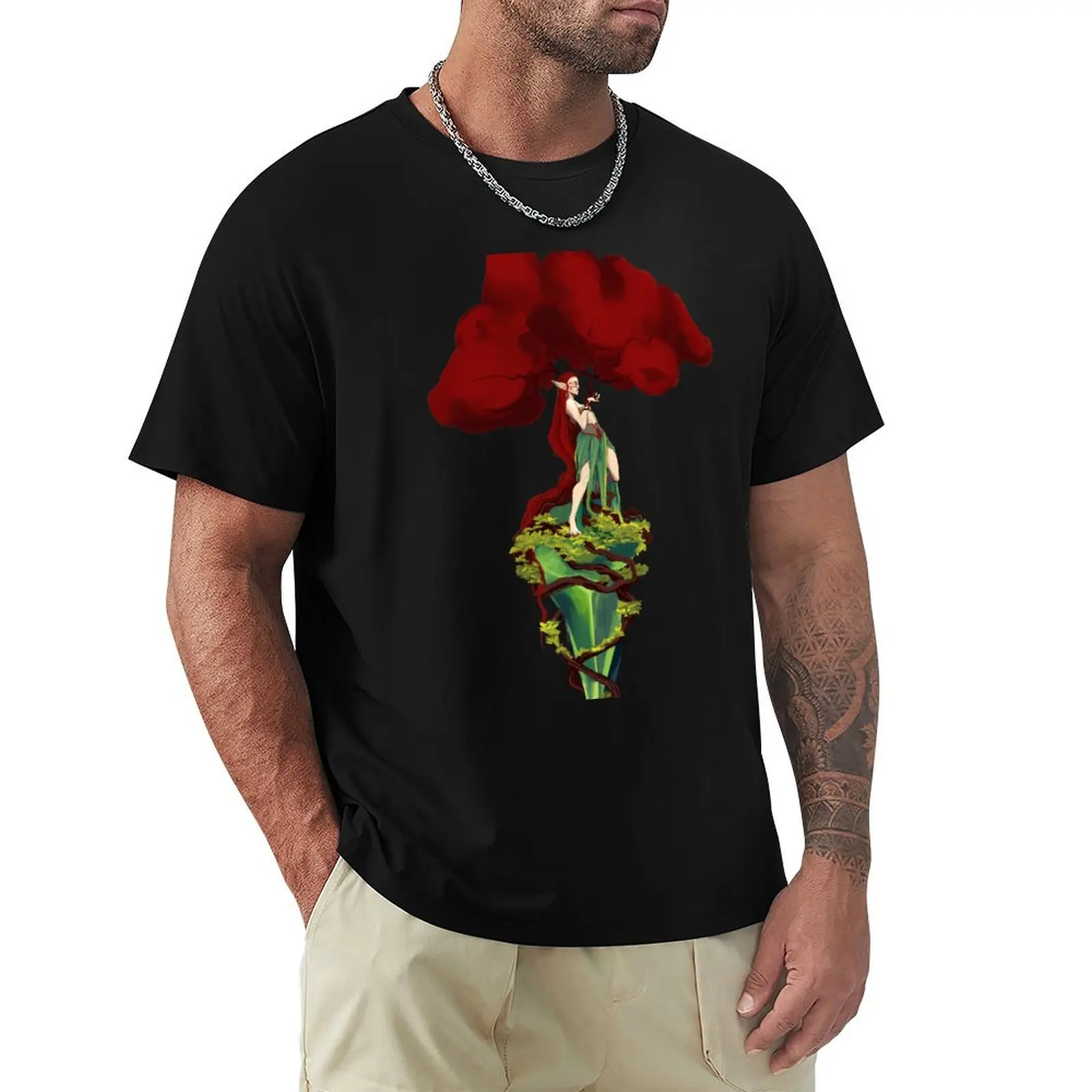 

Red Tree T-Shirt customs blue lock Men's cotton t-shirt