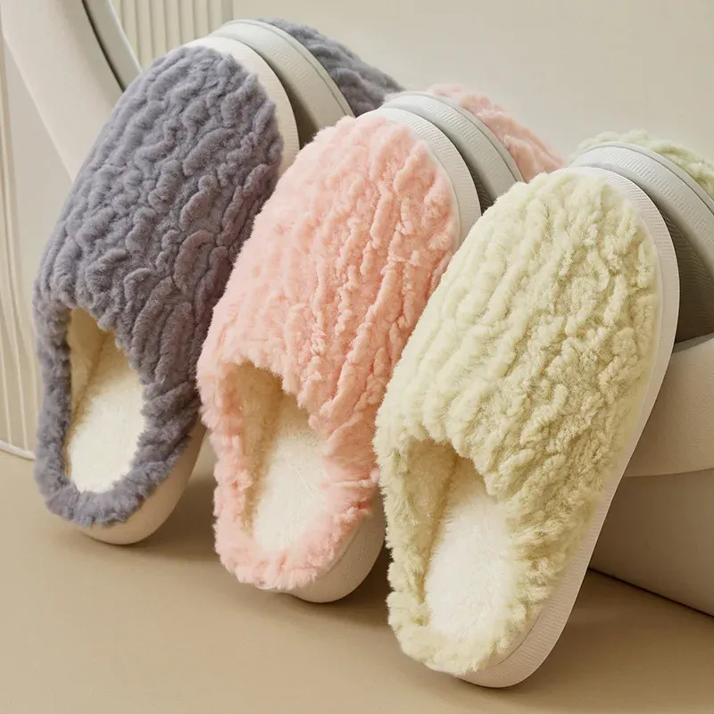  2025 New Simple Cotton Slippers - Cozy Plush Family House Shoes, Men's Winter Stock  Non-Slip Indoor Home  ladies' Slippers 