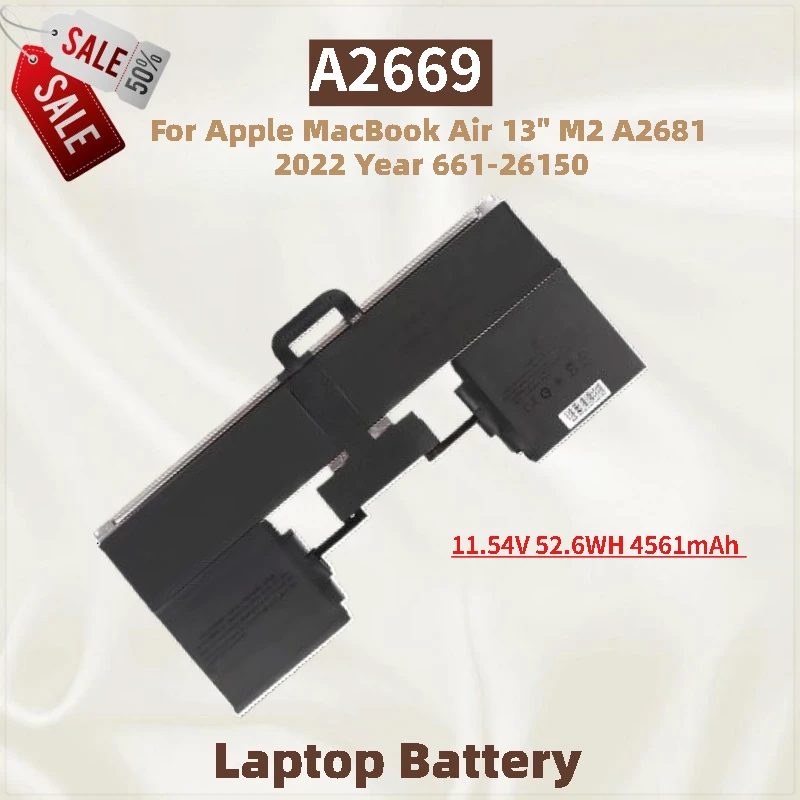 

A2669 Аккумулятор для ноутбука 11,54 В 52,6 Втч 4561 мАч для Apple MacBook Air 13 "M2 A2681 2022 год 661-26150 Совершенно новый, высокое качество