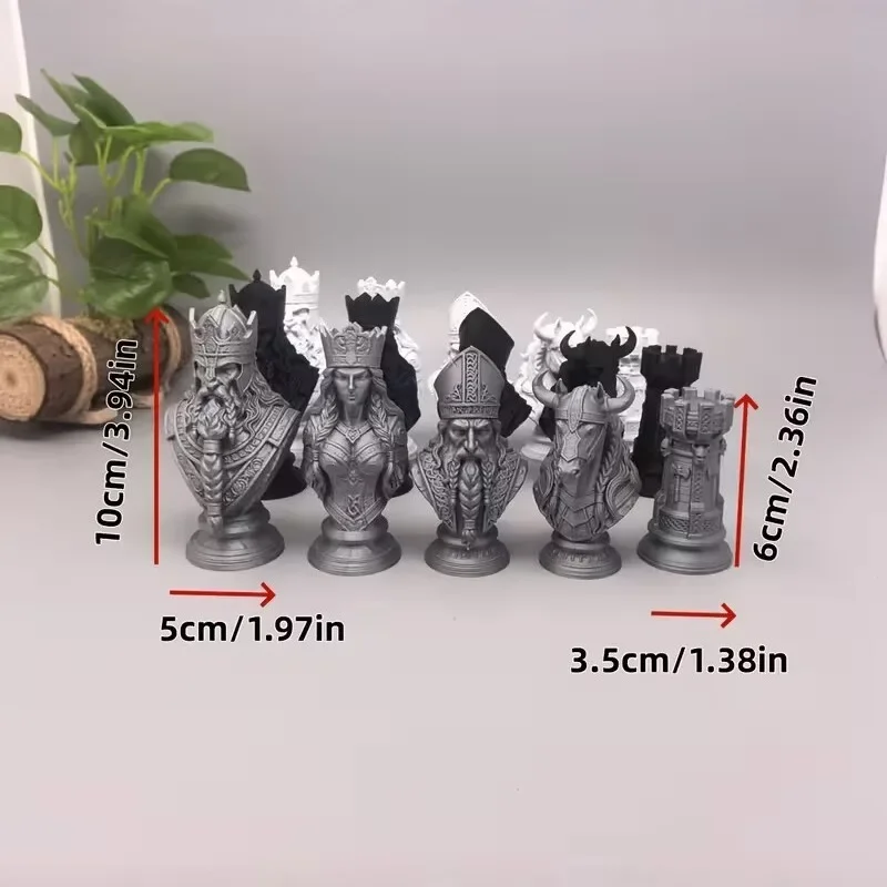 10cm 3D Printed Chess Pieces, Nordic Mythology King Queen Knight, Figurine Set Board Game Model, Home Decor Gift Collectible view 6