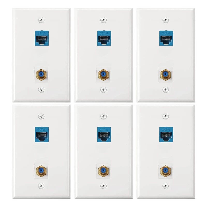 6 Pieces Ethernet Coax Wall Plates Cat6 Coax Wall Plate Ethernet Wall Outlet With Ethernet Port For Satellite And TV