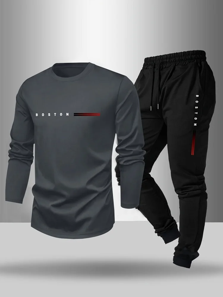 Paris Men's Casual Set 2025 New Style Letter Print Crew Neck Long Sleeve Top Sports Pants Outdoor Sports Two-Piece Set