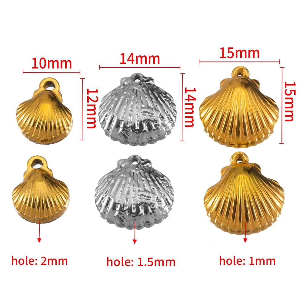 10 Stück gestreifter Muschel-Anhänger aus Edelstahl mit Loch, Armband, Böhmen, Ohrring, Halskette, Charm, DIY-Schmuckherstellung, Großhandel – Detail 1