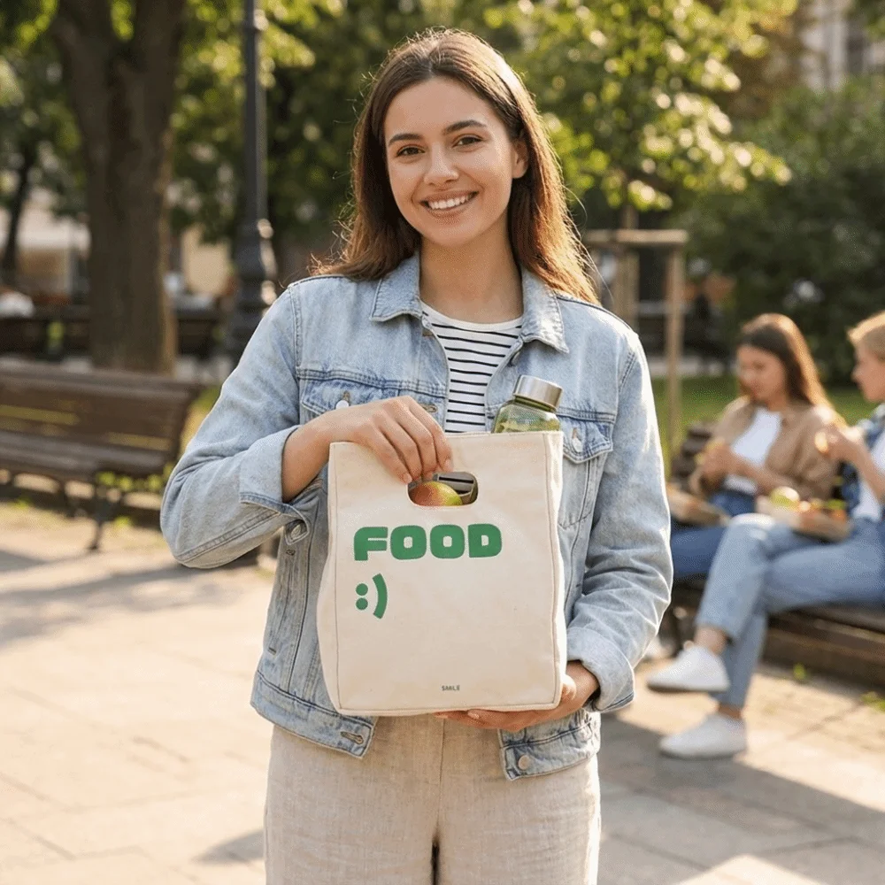 Aluminum Foil Liner Insulated Lunch Bag Large Capacity Canvas Portable Picnic Bag Leak Proof Thick Food Storage Bag Office