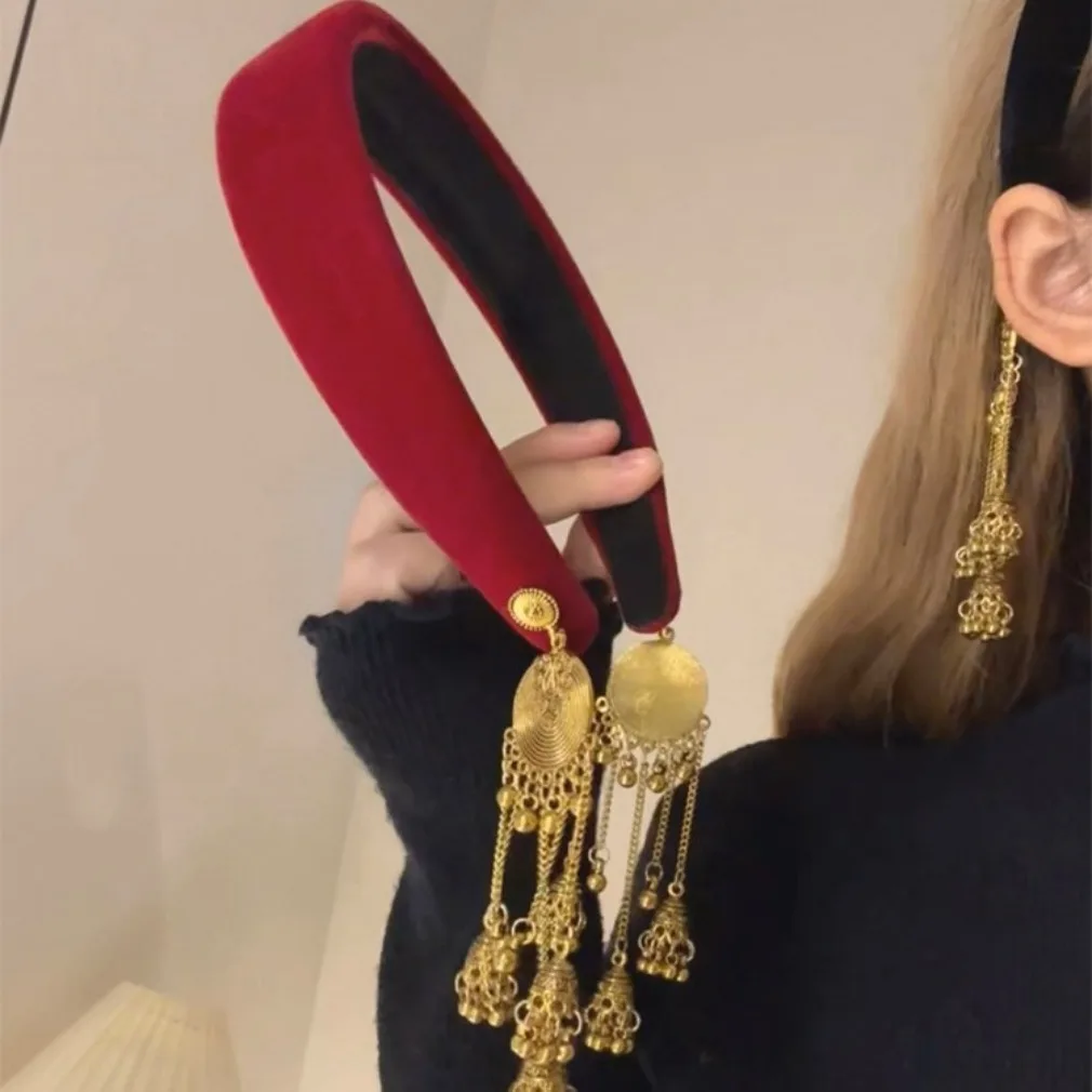 

Trend Tassel Velvet Hairband for Women Fashionable Headdress Single/Bilateral Bell Playful Girl Headband All-match HairAccessory