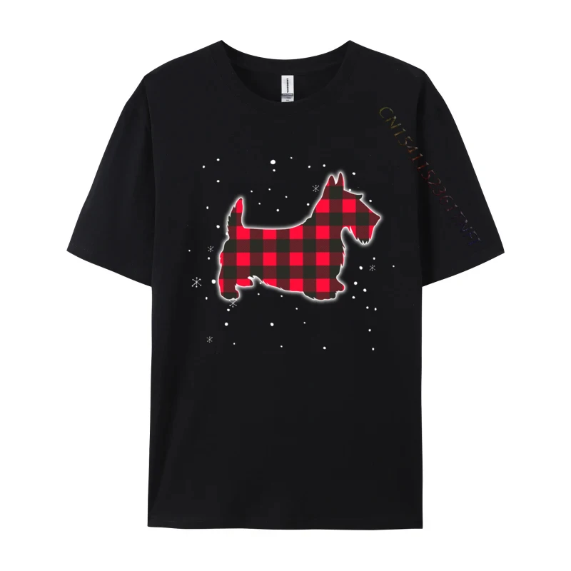 

Red Plaid Scottie Christmas Matching Buffalo Family Pajama T-Shirts Crewneck Men T Shirts Popular Tees