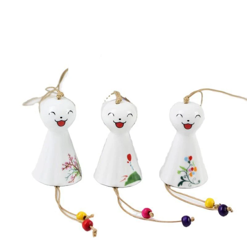 Ceramic Japanese Wind Chimes Cute Sunny Doll Wind Bell Door Window Hanging Decoration Car Home Ornament Hanging Figurine