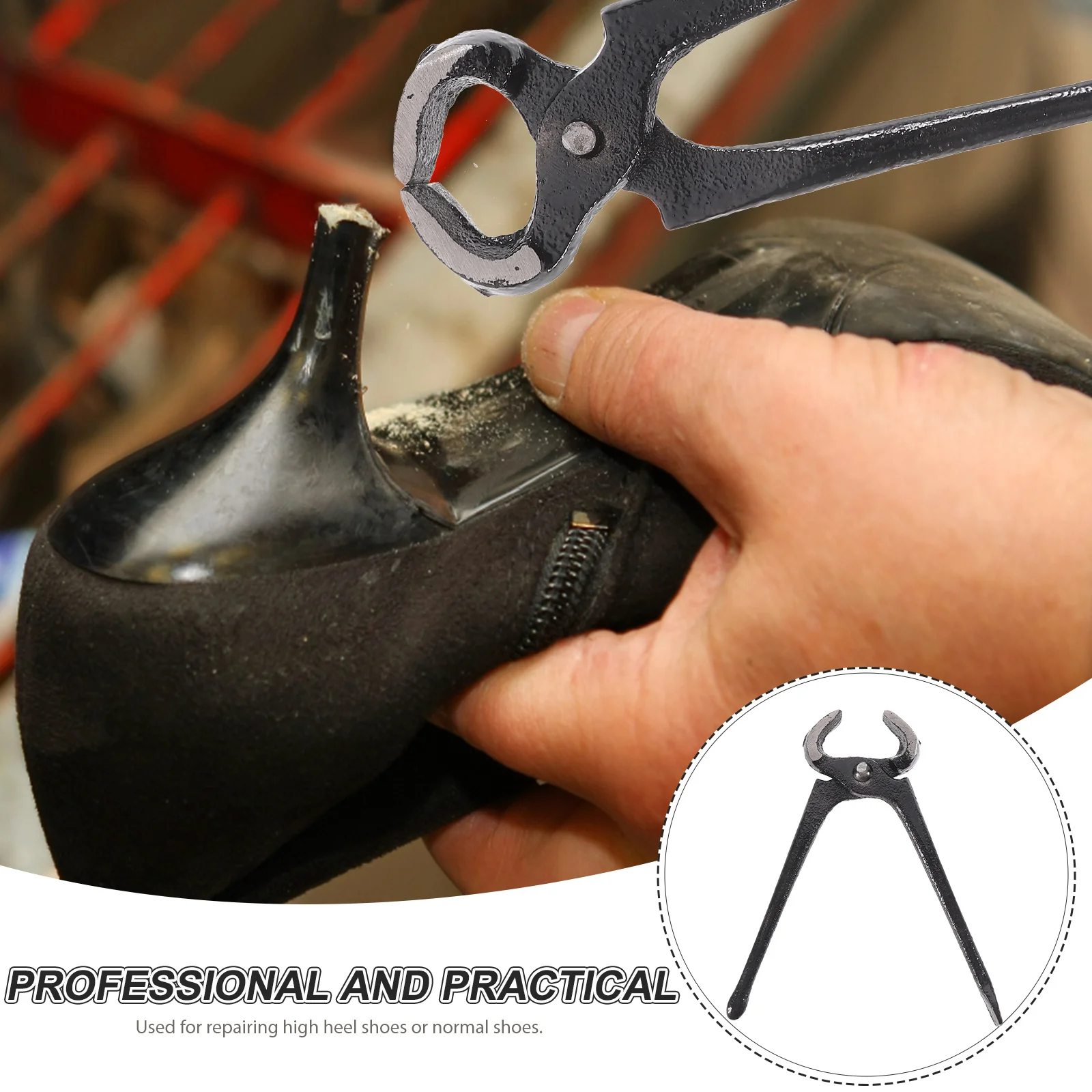 Pinza per riparazione scarpe in ferro duro nero da 15 cm, strumento per rimuovere le unghie, per scarpe con tacco alto, stantuffo in metallo durevole, perfetto per