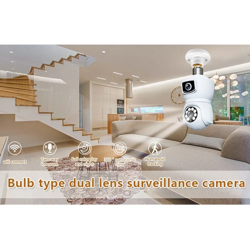 

4MP V380 APP Dual Lens E27 Lamp Head Socket Full Color Wireless PTZ IP Dome Camera Intercom Security Auto Tracking Baby Monitor