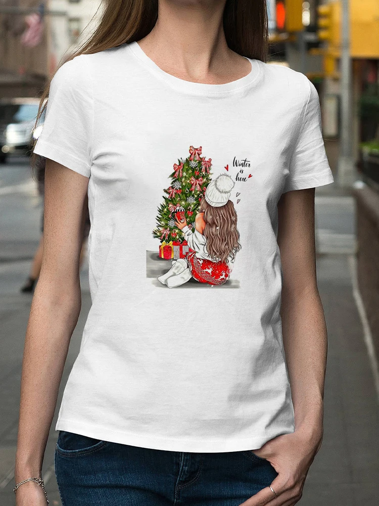 Frauen Mode Frohe Weihnachten PrintedWomen Tops Schneemann Druck Frauen Geschenk Neue Jahr Print Kurzarm Urlaub Frohe Weihnachten