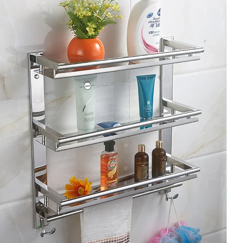 

Vidric DIY Stainless Steel 3 Layers Washing Machine Racks Towel Bar With Hook Bathroom Shelves Kitchen And Toilet Storage Rack